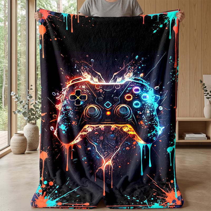 Neon Game Controller Art Theme Blanket Lightweight Warm Flannel Blanket Decorative Throw Blanket for Home Decoration