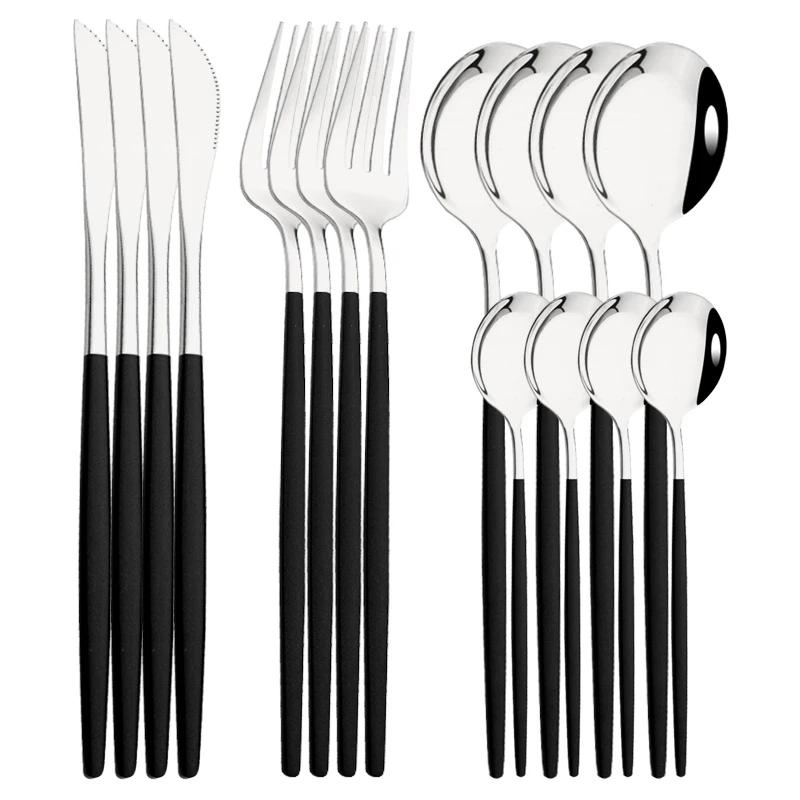 16Pcs Blue Silver Dinnerware Stainless Steel Cutlery Set Knife Fork Tea Spoon Dinner Flatware Set Kitchen Silverware Tableware