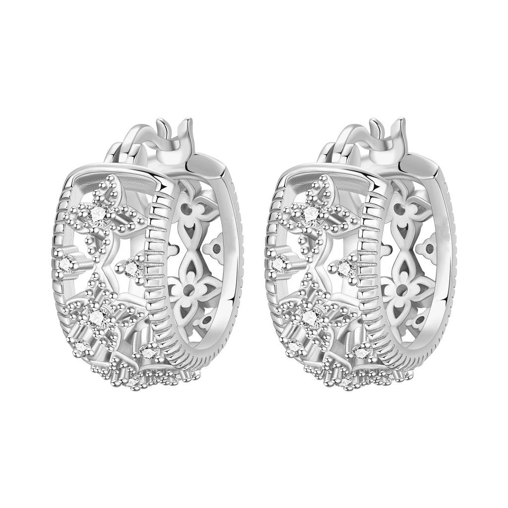 S925 Silver Vintage Lace Vine Earrings Colorful Floral Gemstone Hoop Earrings Jewelry Accessories