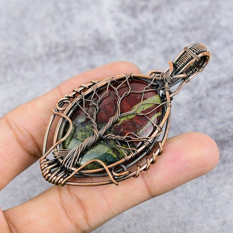 Tree Of Life Dragon Blood Jasper Pendant Copper Wire Wrapped Pendant Dragon Blood Jasper Gemstone Pendant Copper Jewelry Gift For Her