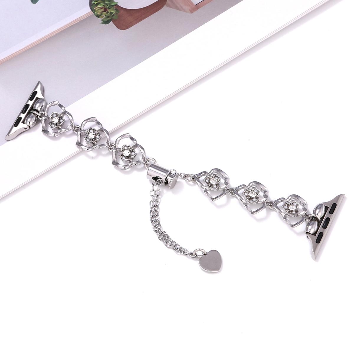 

Ремешок с цветочным декором для Apple Watch Series 10 9 8 7 SE 6 5 4 3 2 1 42 мм 41 мм 40 мм 38 мм Металлический ремешок для часов Silver