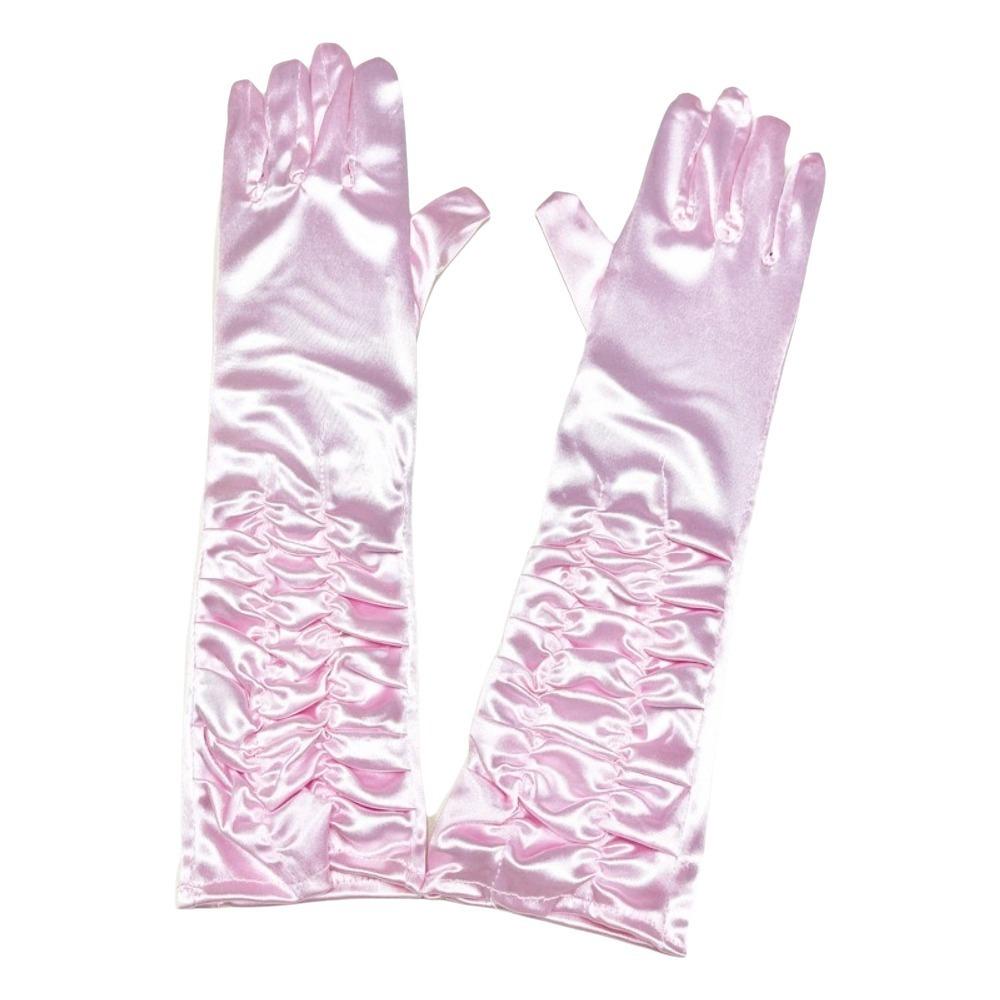

Satin Women Wrinkle Gloves Elasticity Arm Warmer Full Finger Gloves Cosplay Stage Performance рожевий