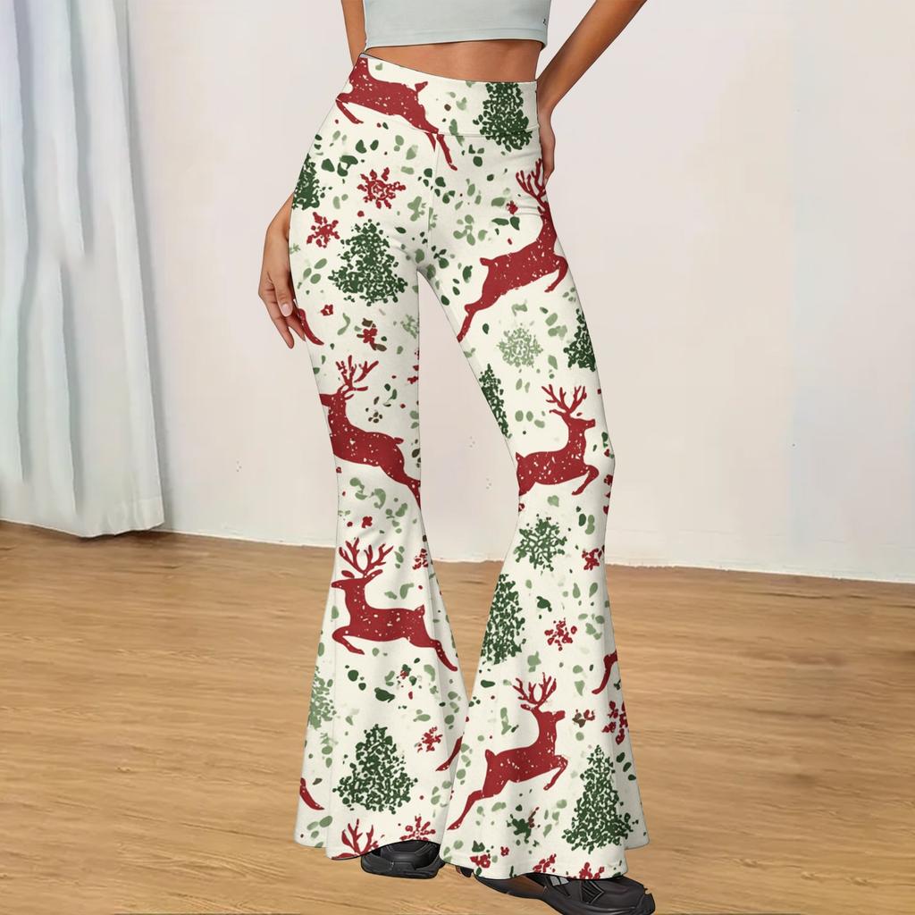 Women's Christmas Printed High Waisted Flared Yoga Pants Casual Slim Fit Everyday Wear