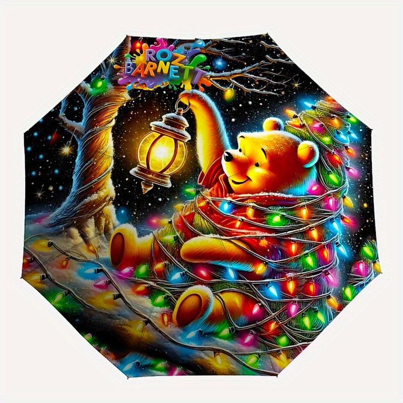 Winnie the Pooh, Christmas lights Automatic Opening and Closing Umbrella, Compact Travel Umbrella, Lightweight and Portable, Suitable for Be