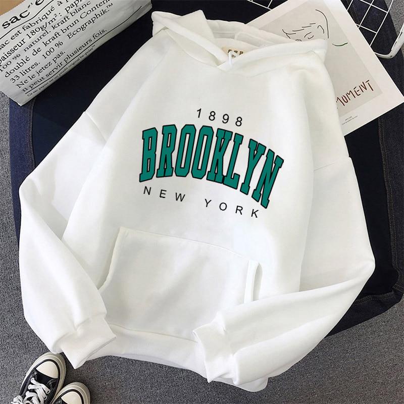Autumn and Winter Fleece Loose Women's Sweater Hoodie Hot Sale Brooklyn Printed Couple Pullover Sweatshirt