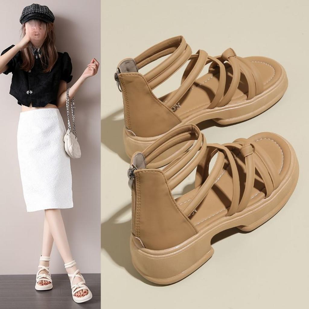 Sandales à plateforme épaisse pour femmes - Bout ouvert, Talon moyen, Design à lacets, Bride réglable, Sandales à plateforme épaisse | Sandales à bride réglable