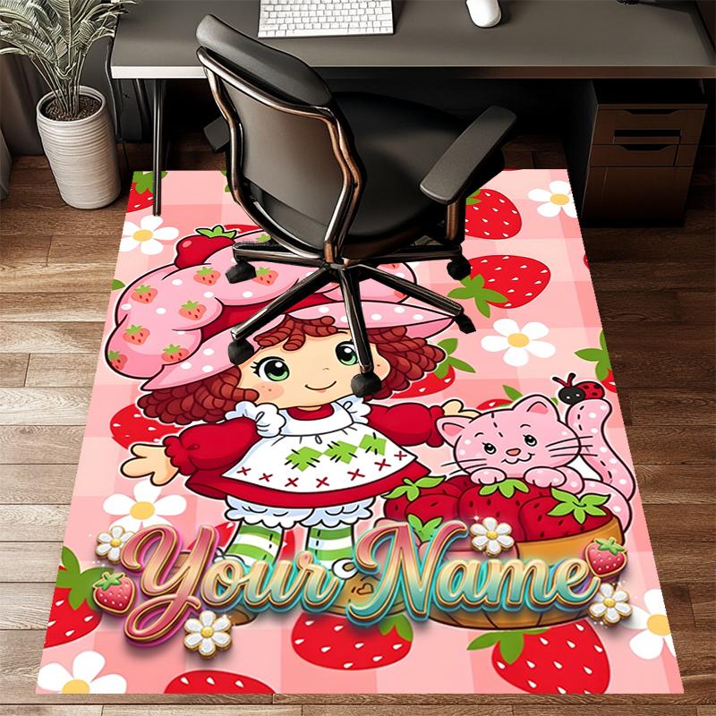Princess Strawberry Design Area Rug Personalized Name- Non-Slip, Soft & Cozy Floor Mat for Living Room, Office - Indoor/Outdoor Carpet