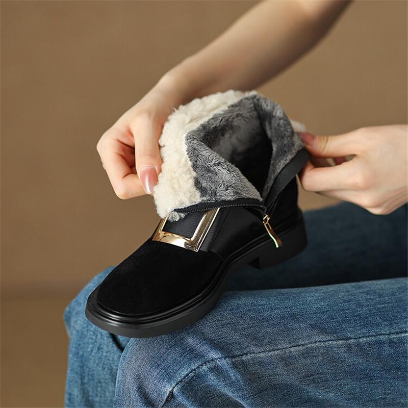 Fashion 2025 New Winter Boots for Women Square Buckle Short Boots Round Toe Thick Heel Women Warm Platform Shoes Large Size Ankle Boots
