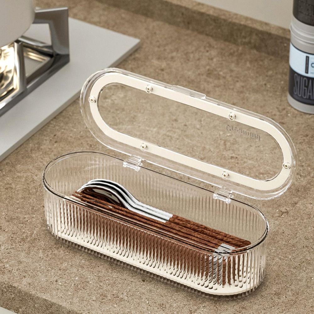 With Draining Tray Cutlery Storage Box Flip Cover Flatware Holder Chopstick Organizer  Outdoor