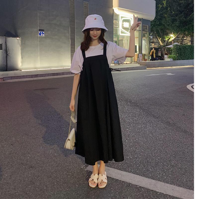 

Летнее свободное платье модное повседневное женское платье на бретелях S чёрный