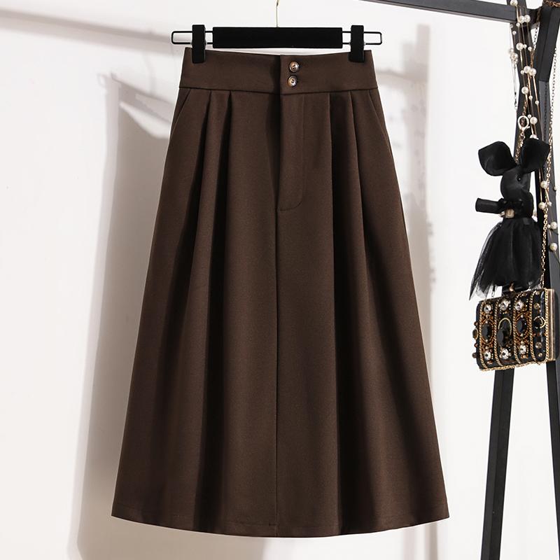 

Свободная и элегантная шерстяная плиссированная юбка с оборкой по подолу для повседневных выходов XXXL кофейный