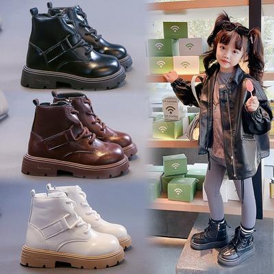 Girls Martin Boots Autumn and Winter 2025 New Children's Fleece Short Boots Medium and Older Children's Warm Cotton Boots British Girls Leather Boots