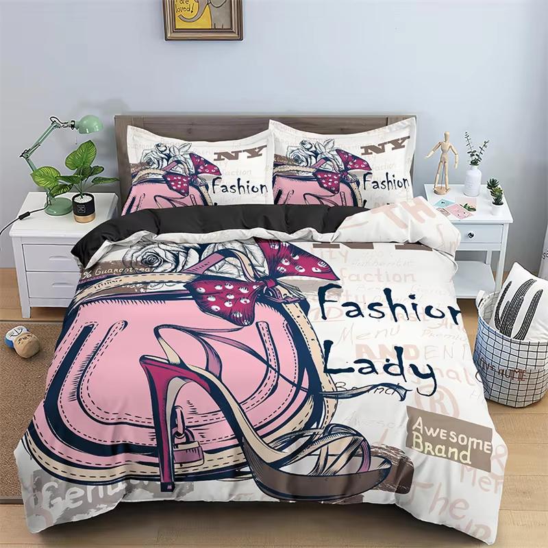 Fashion Princess Dress Perfume Lipstick Duvet Cover King Full Women Cosmetic And Makeup Theme Bedding Set Microfiber Quilt Cover