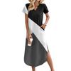 Women's Casual Comfortable V Neck Loose Hem Split Vacation Short Sleeve Geometric Long Dresses