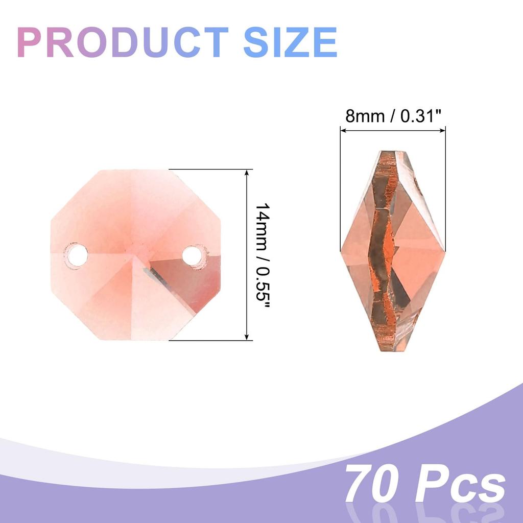 uxcell 70pcs 14mm Crystal Octagon Beads, 2-Hole Glass Suncatcher Beads, Chandler Prism Parts, Pendants for Home DIY Arts and Crafts, Light Red