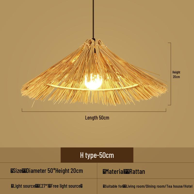 Bamboo Woven Pendant Light - Japanese Lantern for Dining, Restaurant, or Tea Room. Rattan Straw Hat Lampshade with New Chinese Art Design.