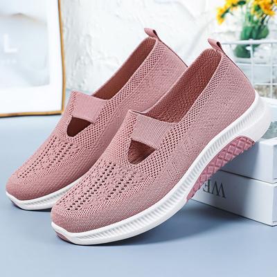 Springtime Women Shoes Cushioned Sole Mesh Upper Vulcanized Athletic Shoes For Middle Aged Mothers Lightweight Breathable Easy Slip-On Daily Shoes