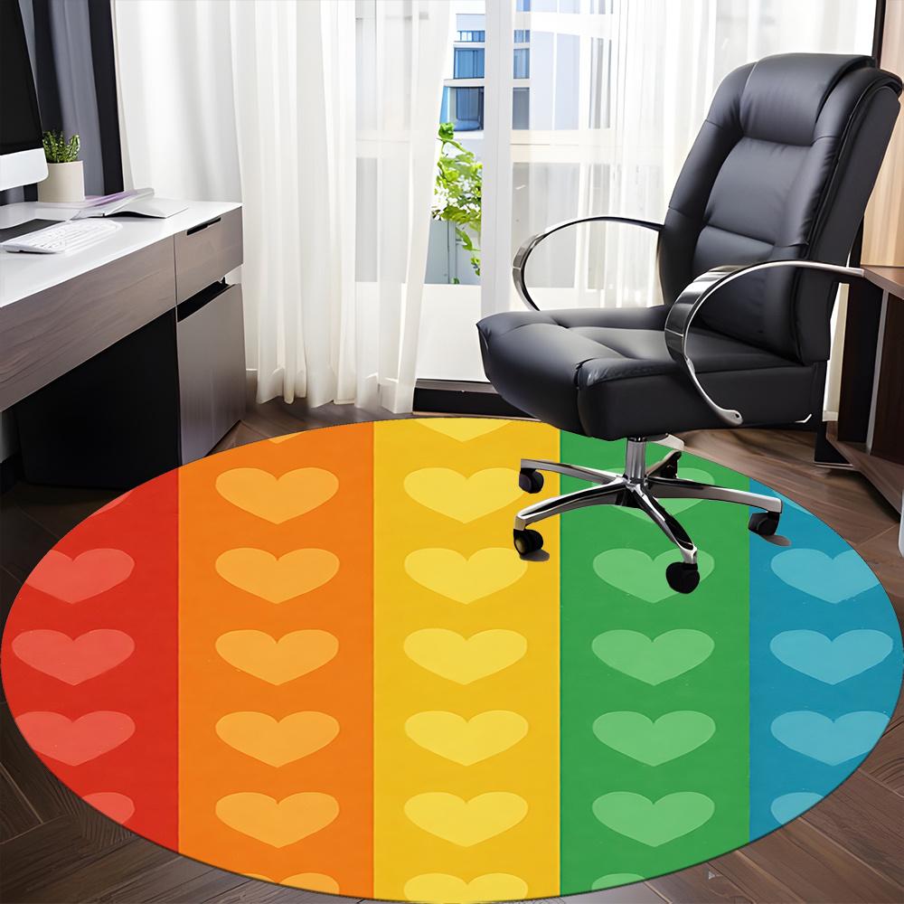 1pc Rainbow Hearts Office Round Area Rug, Indoor Mat Suitable ForOffice, Under Office Chairs Bedroom Living Room Home Decor, Room Decot264