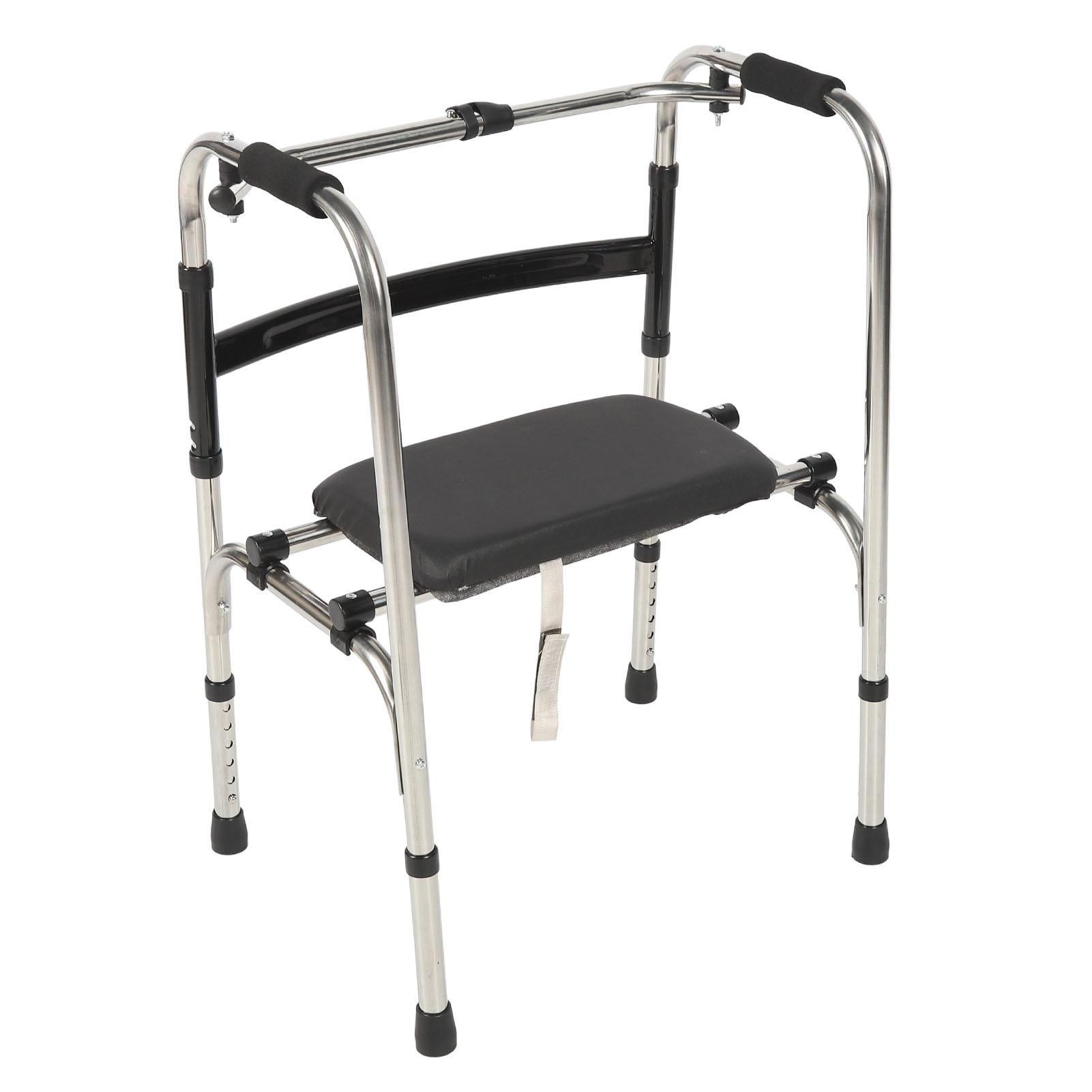 

Складные ходунки с полиуретановым сиденьем, 6 регулируемыми по высоте, из нержавеющей стали, большими подножками, 2 переключаемыми режимами