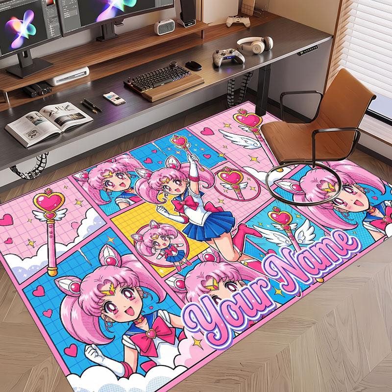 Custom Name Crystal Velvet Rug,Sailor Moon Comfortable Anti Slip Floor Mat For Room Decoration