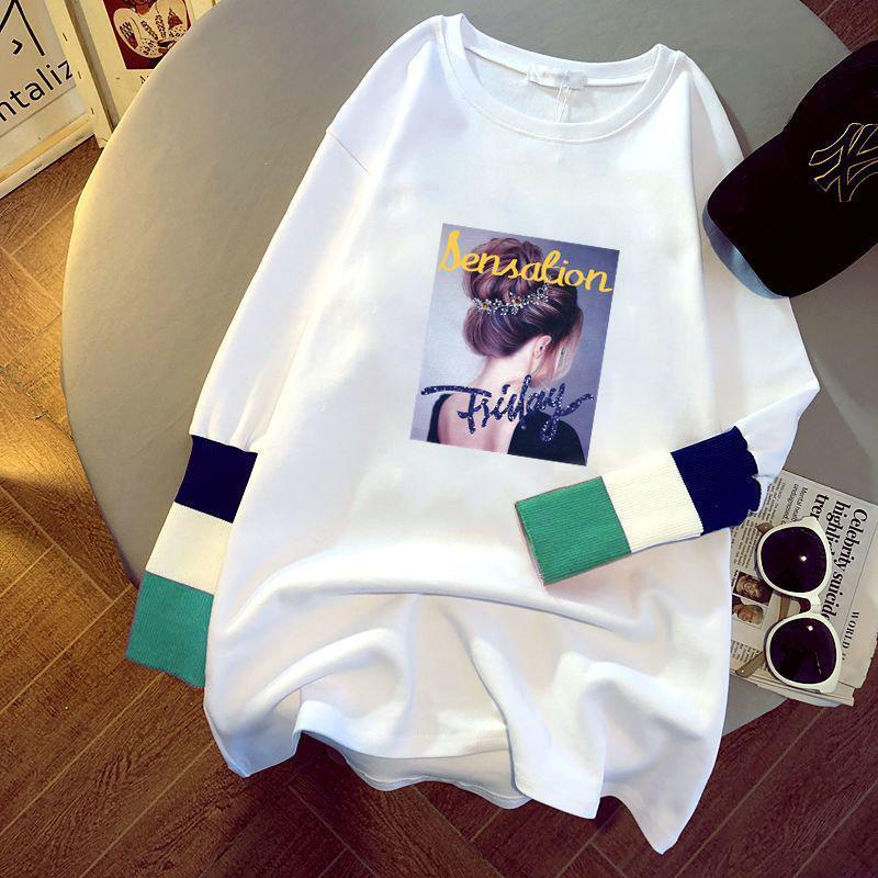 Women's Versatile Loose-Fit Pure Cotton Long Sleeve T-shirt, 2025 Autumn/Winter Collection - Mid-Length Base Layer Covering Buttocks.