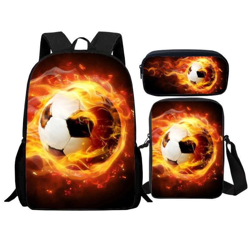 Trendy Popular flame football 3D Print 3pcs/Set pupil School Bags Laptop Daypack Backpack Inclined shoulder bag Pencil Case
