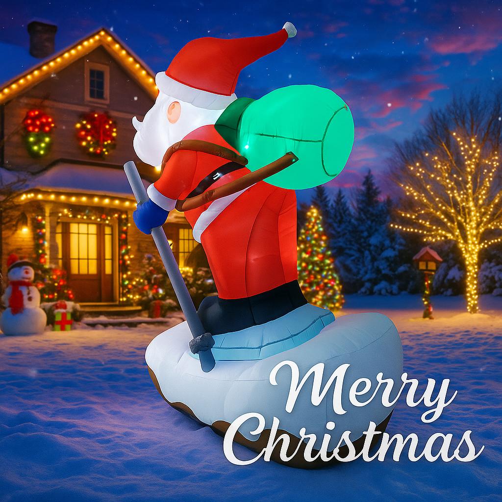 5.9FT Xmas Holiday Inflatable Yard Decor Skiing Santa Claus Airblown Model LED Christmas Toy Supplie Home Decor Ornaments Gifts