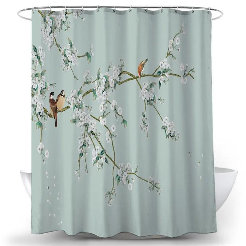 Flower And Bird Shower Curtain Waterproof Bathroom Decorative 3D Printed Fabric Decorative Shower Curtain Cortina De La Ducha