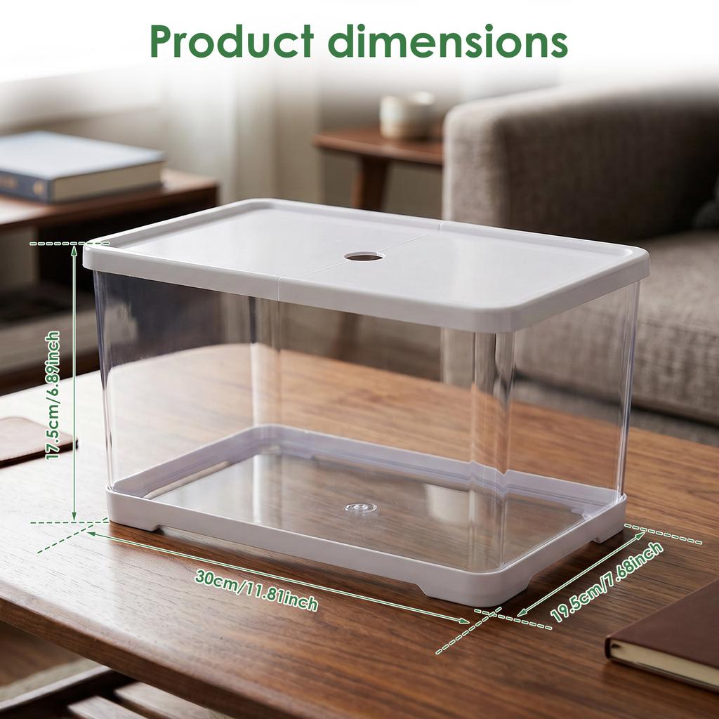 Clear Fish Tank Shatterproof PC Rectangular Small Aquarium with Lid Reptile Terrarium Breeding Tank Habitat Cage for Home Decor
