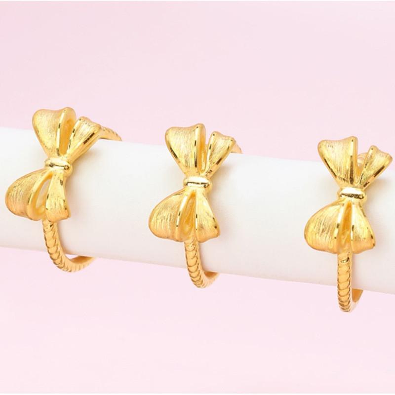 Brass Gold Delicate Plated Open Bow Ring Adjustable Fit Simple Stylish Jewelry Womens