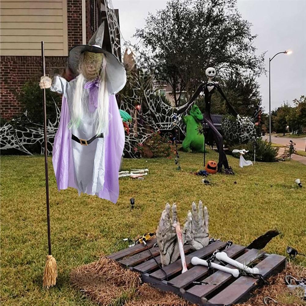 Animatronic Witch Halloween Decorations 6ft Flying Witch On Broom With Scary Sounds And Lights For Garden Yard Lawn Decor