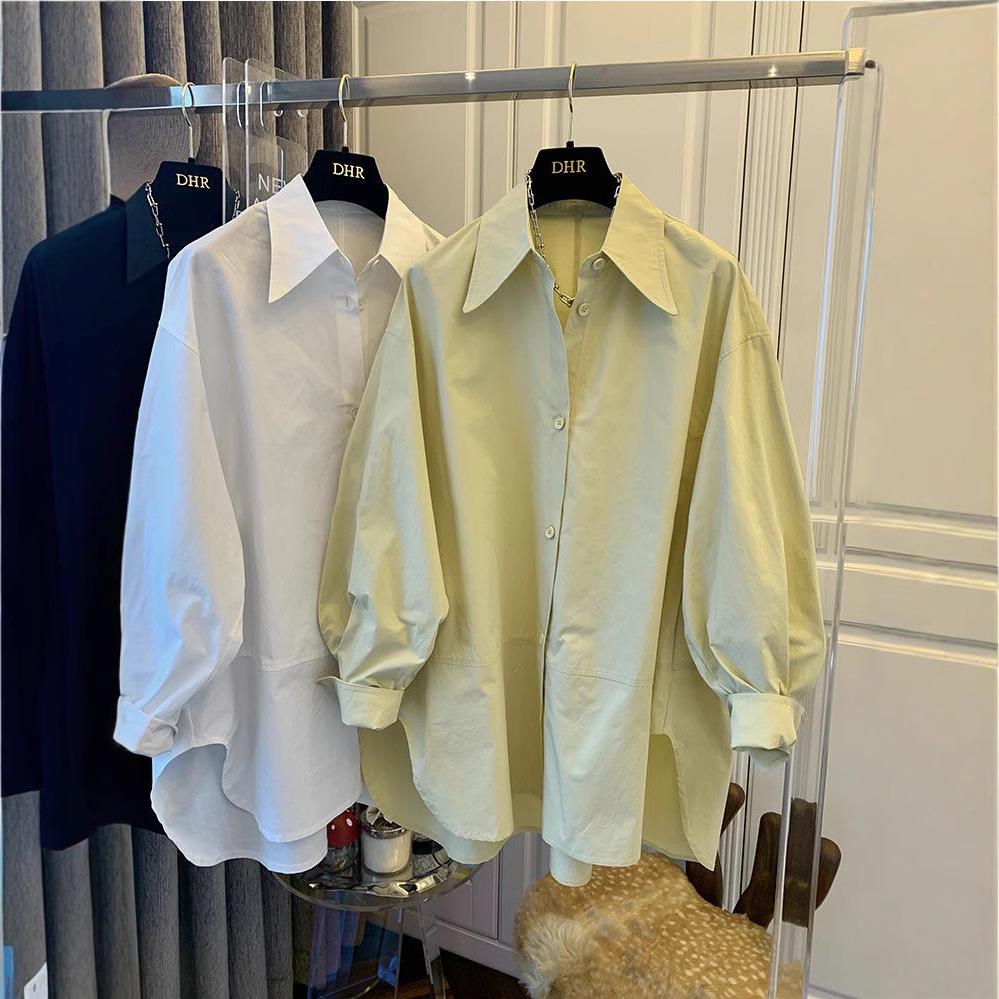 Women's Autumn Long Sleeve Loose Fit Pointed Collar Shirt Top