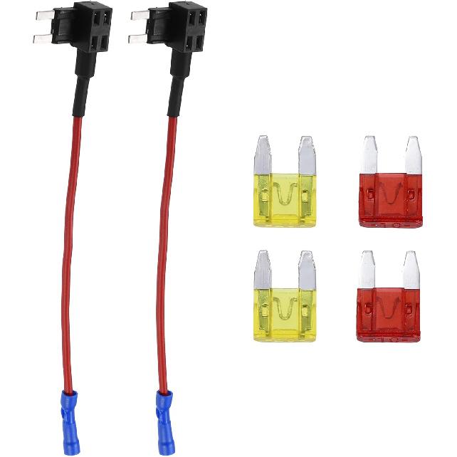 Motoforti Universal Add a Circuit 12V Low Profile Mini Fuse Tap Holder Adapter with 2pcs 10A 20A APS Blade Type Fuse, Plastic, Blue, 1 Set