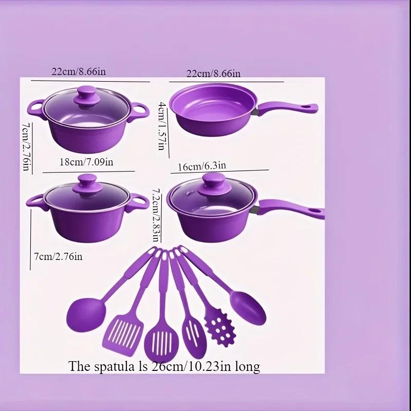 13pcs Nonstick Cookware Set with Frying Pan+Saucepan+Casserole - Induction & Gas Safe Colorful Kitchen Pots for Home Cooking