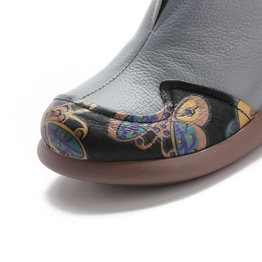 Fashion New Genuine Leather Wedged Pumps Shoes Womens Autumn Slip On Shoes Elderly Woman Appliques V Cut Mid Heels Pumps Patchwork Shoes