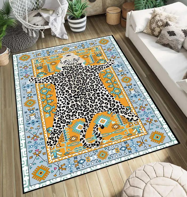 Red Tiger Rug Tufted Polyester Non-Slip Animal Living Room Bedroom Carpet Home Decoration Mat