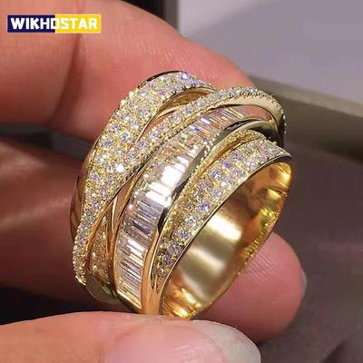 Bling Gold Color Rings Gorgeous Women Wedding Accessories Full Sparkling Cubic Zirconia Party Luxury Trendy Jewelry