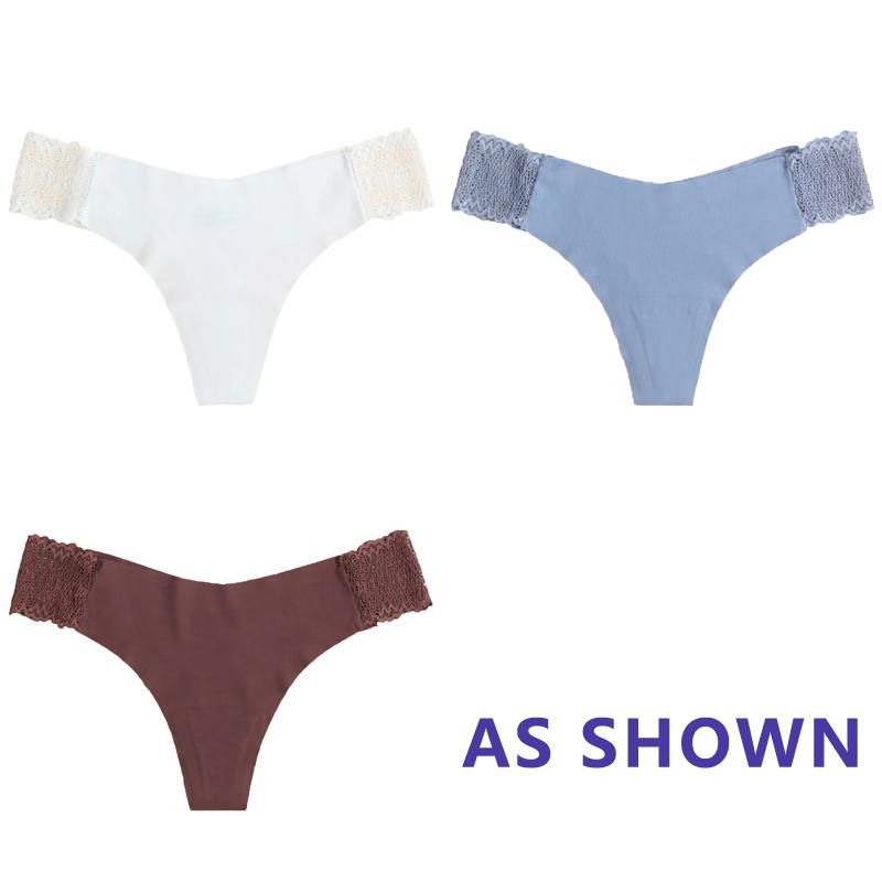Sexy Ice Silk Panties Low-waist Traceless G-String Thong Lingerie Ladies Large-sized Breathable Lace Underpants