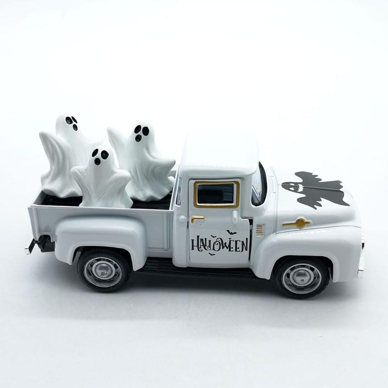 Haunted Metal Truck Halloween Collectible Alloy Car Model with Removable Ghostly Miniature Ornament Home Decors Gift