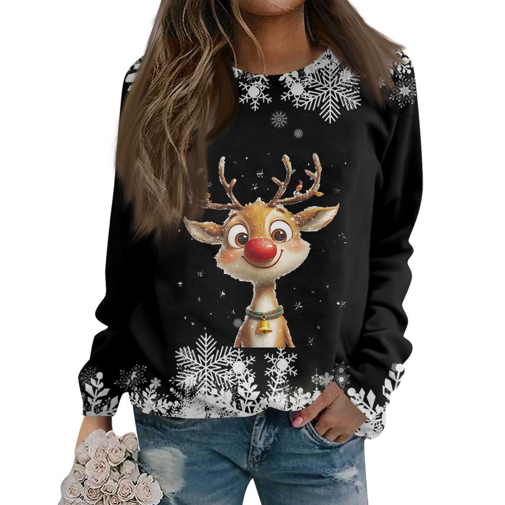 Women's Casual Fashion Print Long Sleeve O-Neck Pullover Top Blouse