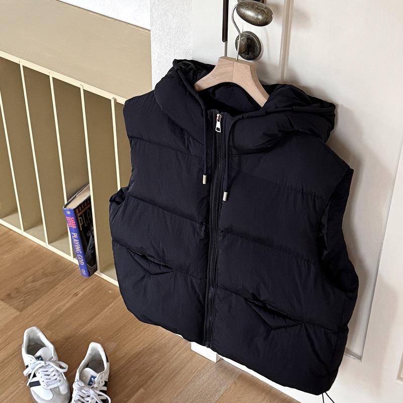 Women's Puff Cotton Vest Autumn and Winter Short Hooded Down Cotton Vest Thickened Loose Outer Vest Women's Vest