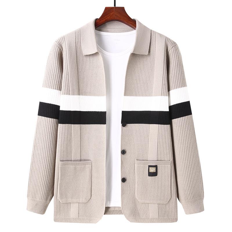 Men's Color Block Lapel Cardigan: Autumn/Winter Sweater Coat with Real Pockets - Youth Style, Loose Knitwear