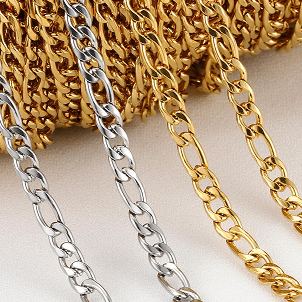 2Meters/lot Stainless Steel Long Frame Chains DIY Necklace Bracelet Accessories Chain Flat Round Links Chain for Jewelry Making