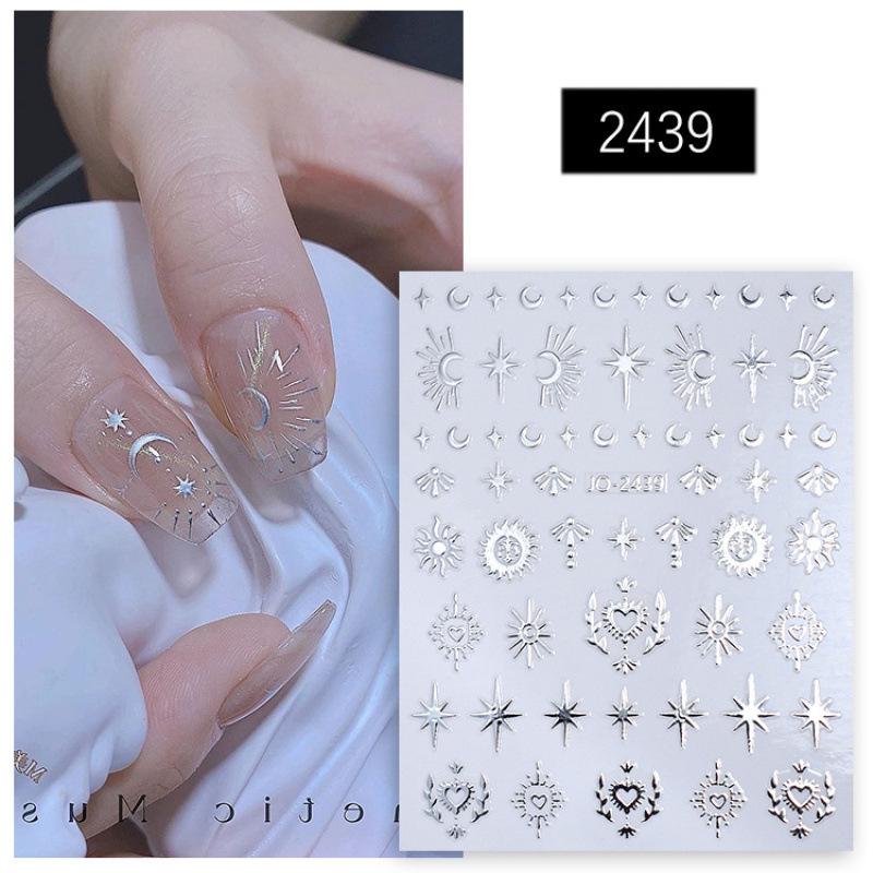 3D Silver Star & Moon Self-Adhesive Nail Decals