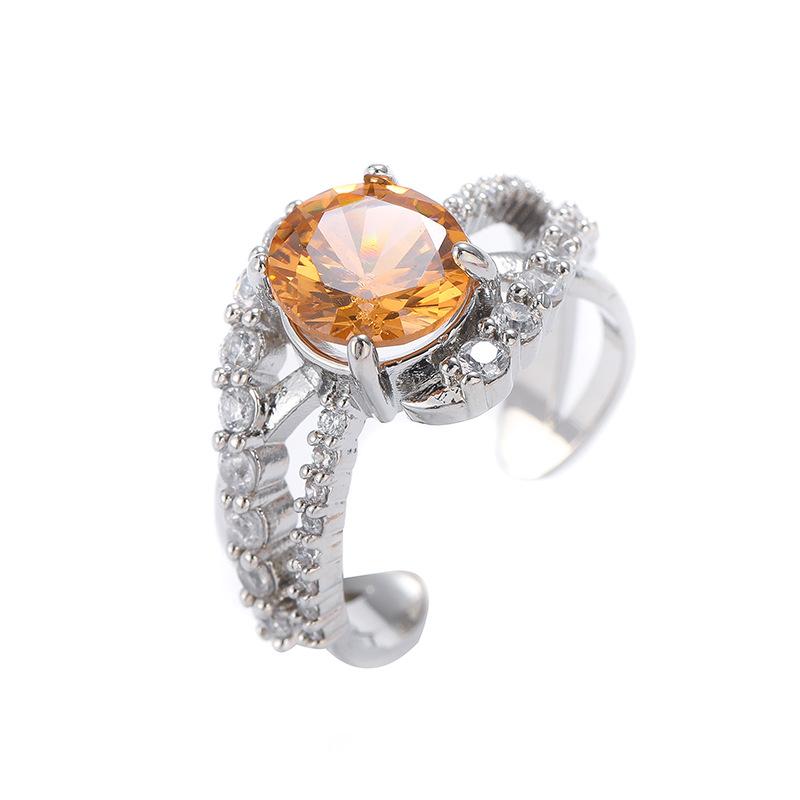 Viya Copper Inlaid Colored Zircon Fashion Light Luxury Ring Irregular Opening Ring Women