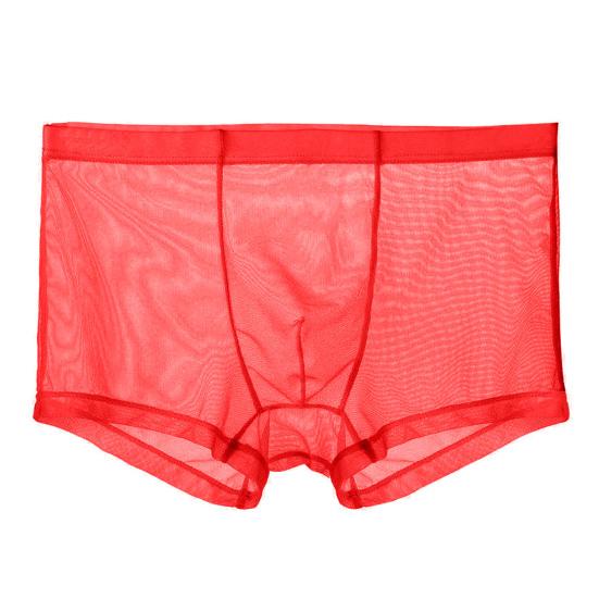 Sexy Mesh-Boxershorts, nahtlos, 3D-konvexe Folie, niedrige Taille, atmungsaktiv, durchsichtige Shorts, Höschen