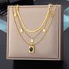 316L Stainless Steel Oval Green Stone Necklace For Women New Trend Snake Chain Girls Chokers Jewelry Party Wedding Gifts