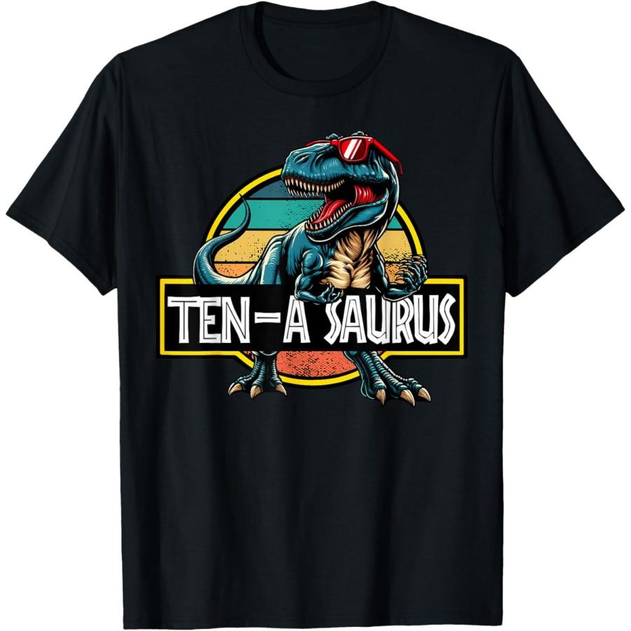 Ten A Saurus T Rex Dinosaur Birthday Party 10 Year Old T-Shirt S