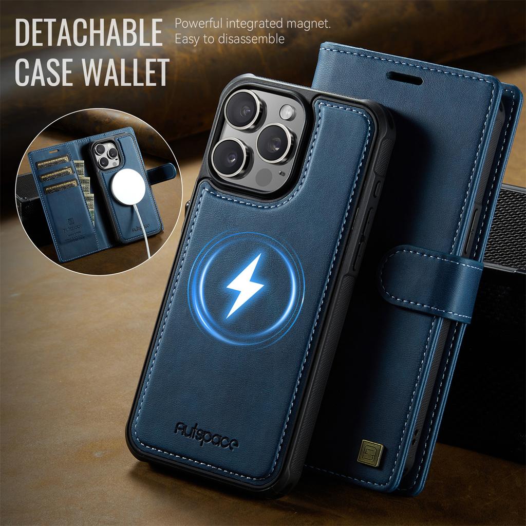 2-in-1 Magnetic Detachable Wallet Case for iPhone 15/15 Pro/15 Pro Max/15 Plus - PU Leather, Card Slots, MagSafe Charging, 360° Protection & Kickstand