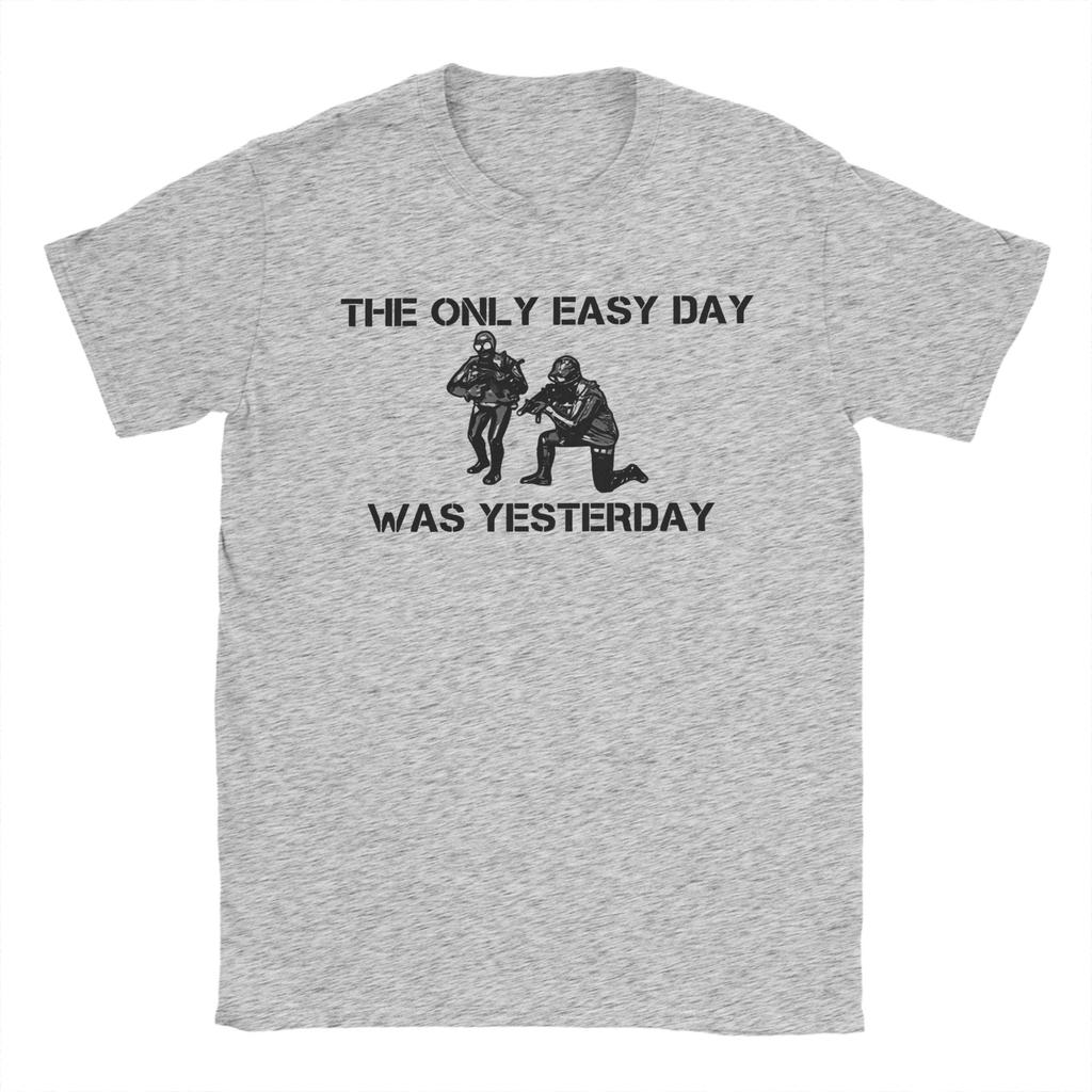Vintage The Only Easy Day Was Yesterday US Navy Seals TShirt for Men Crewneck Pure Cotton T Shirt Short Sleeve Tees Clothing